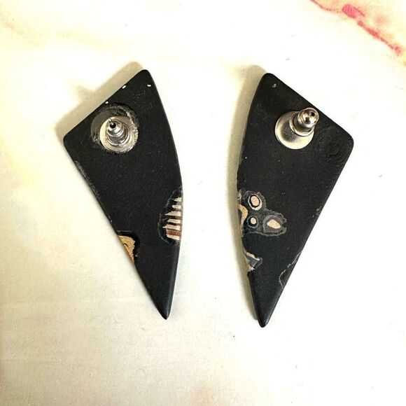 Black and gold hand painted earrings - Picture 5 of 9